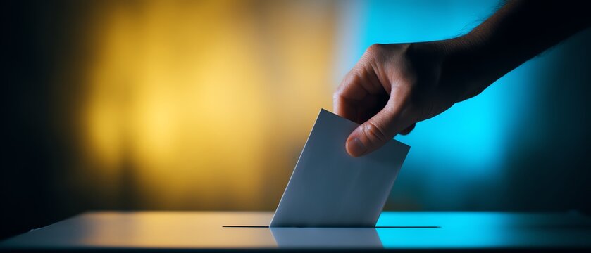 Voting process with hand casting a ballot.
