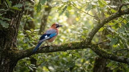 Fototapeta premium Colorful Portrait of a Jay in Natural Habitat