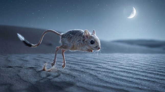 Tiny Jerboa in a Moonlit Desert Scene