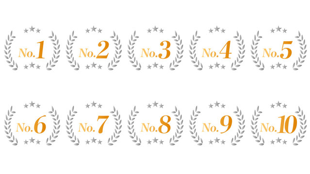 高級感のある順位ランキングアイコンセットNo.1 〜N0.10｜第1位 第2位 第3位 第4位 第5位 第6位 第7位 第8位 第9位 第10位 ゴールド シルバー アイコン 月桂樹 フレーム：メダルセットD_25_No1-10