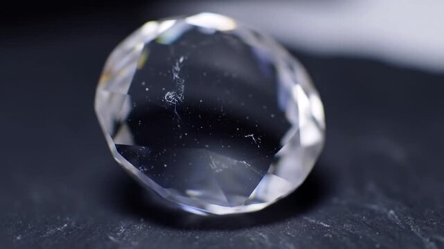 Brilliant faceted crystal gemstone on dark textured background