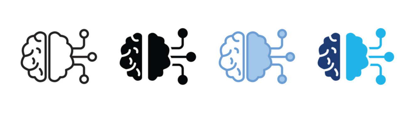 Machine learning icon set multiple style collection