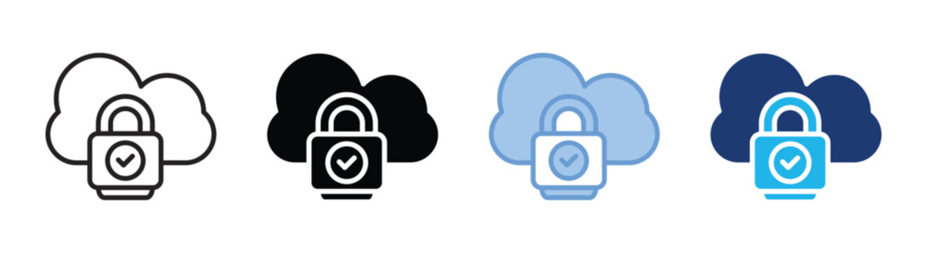 Cloud encryption icon set multiple style collection