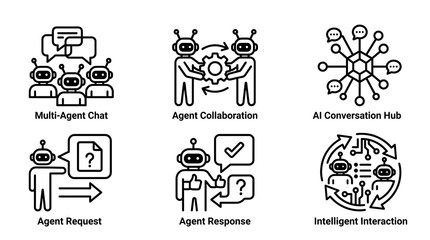 Fototapeta premium A graphic representation showcasing interactions between artificial intelligence agents and humans through various icons