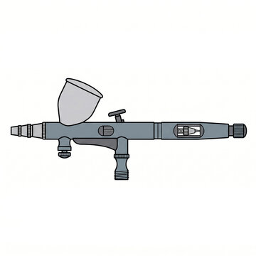 Close-up Isometric View of Airbrush Tool with Nozzle and Trigger Mechanism