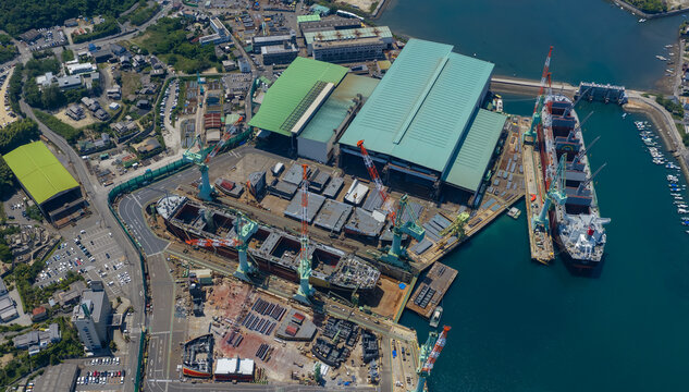Aerial View of Imabari Shipyard and Dockside Construction Facilities
