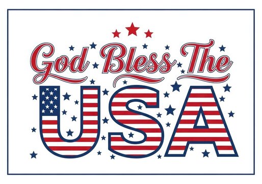Patriotic usa independence day 4th of july graphic 'god bless the usa' typography with american flag