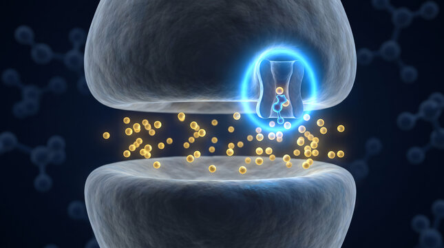 Synaptic Reuptake Inhibition Concept, Neuroscience 3D Illustration