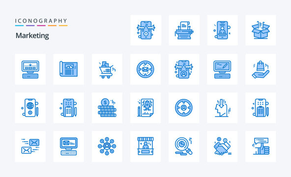 25 Marketing Blue icon pack. Vector icons illustration