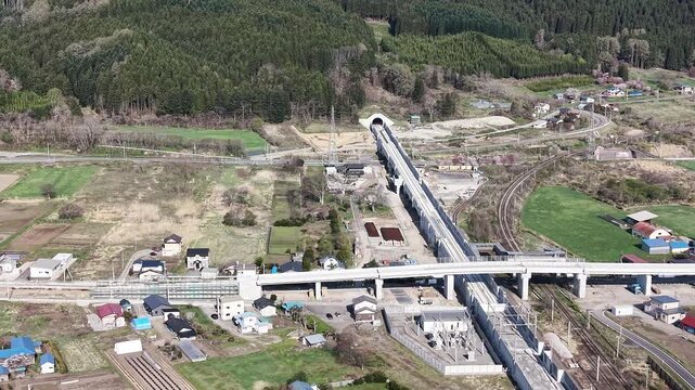 HOKKAIDO, JAPAN.Rail line construction area with engineering works April 26 2026