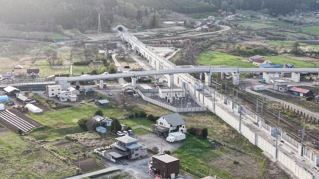 HOKKAIDO, JAPAN.Rail line construction area with engineering works April 26 2026
