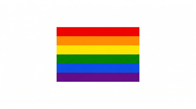 Vibrant rainbow flag featuring six distinct horizontal stripes of red orange yellow green blue and purple colors isolated on a plain white background representing pride equality and diversity for ever