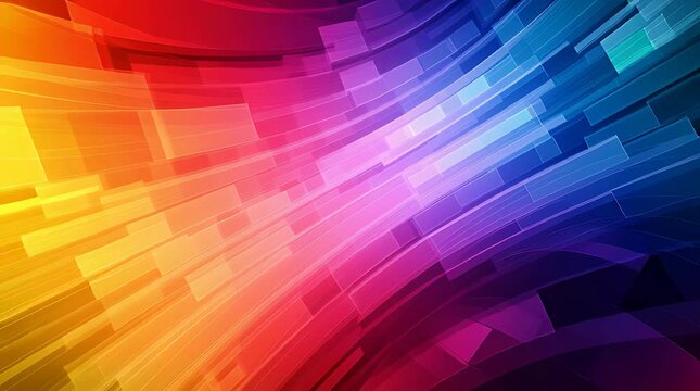 Abstract background with colorful glowing rectangles and dynamic light streaks in a curved perspective.