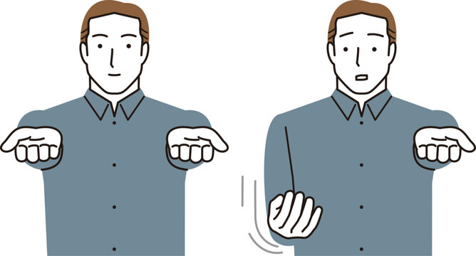 脳卒中などの可能性のある症状。方腕が下がるのシニア男性のイラスト。