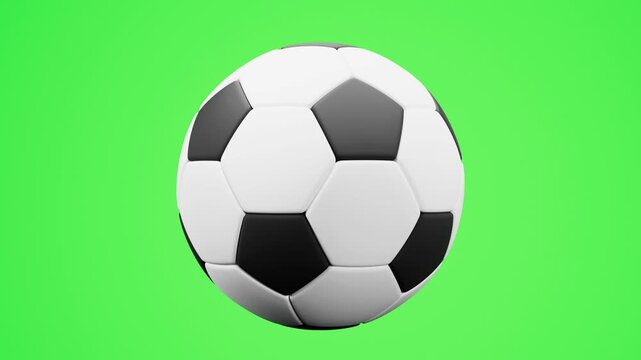 Soccer ball rotating 360 green screen background, Realistic 3D soccer ball spinning loop animation, seamless loop