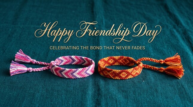 Celebrating friendship day colorful friendship bands on teal background a symbol of connection