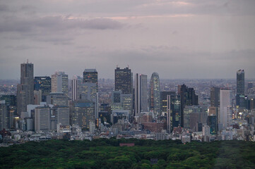 爽やかな空、東京湾へと広がる高層ビル群の東京都市景観を見渡す眺め © yoshi