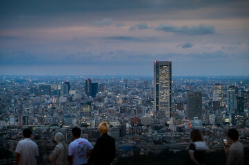夕方の都会、東京湾へと広がる高層ビル群の東京都市景観を見渡す眺め © yoshi