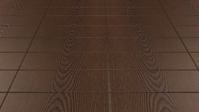 Camera moving across deep espresso wooden tiles with seamless subtle pattern minimalist dark parquet flooring background for contemporary interiors