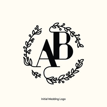Elegant Floral AB Initial Wedding Logo Monogram with Botanical Wreath