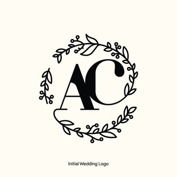 Elegant Floral AC Initial Wedding Logo Monogram with Botanical Wreath