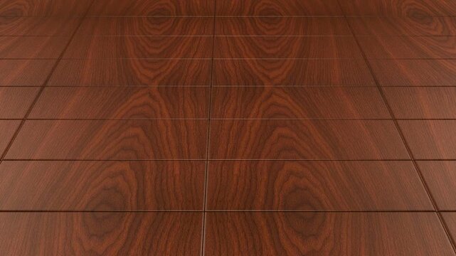Camera moving over deep walnut wooden tiles with seamless concentric grain pattern rich natural parquet timber flooring background for luxury estates