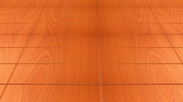 Slow tracking over golden ochre wooden tiles with seamless linear pattern bright polished parquet flooring texture background for house rendering