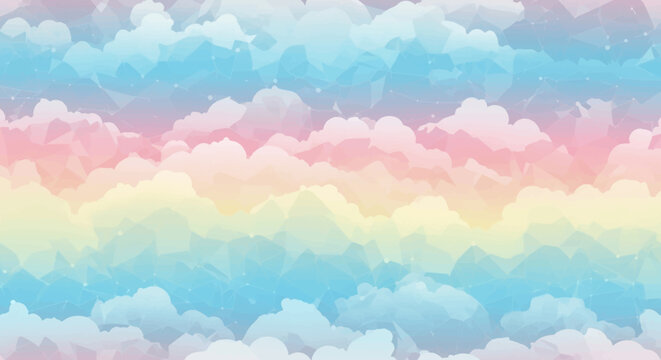 Pastel Rainbow Clouds Seamless Pattern - Dreamy Sky Background