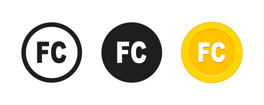 Congolese Franc Currency Symbol and Coin Icon Set. Democratic Republic of the Congo FC Sign Vector Illustration