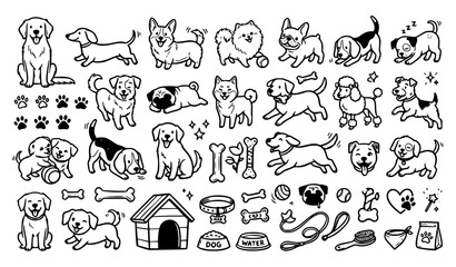 Obraz premium Hand Drawn Dog Doodle Vector Illustration Set