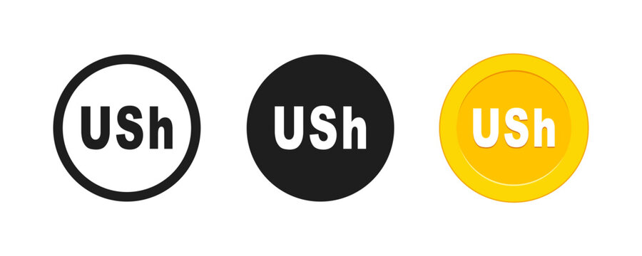 Ugandan Shilling Currency Coin Icon Set, USh Money Sign Vector