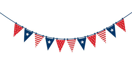 Fototapeta premium Patriotic bunting, American flag garland, red white blue decoration, festive party banner