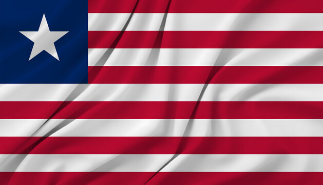 Realistic rippling fabric flag of Liberia showing detailed cloth texture.