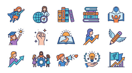 Fototapeta premium Colorful icons representing education and empowerment themes
