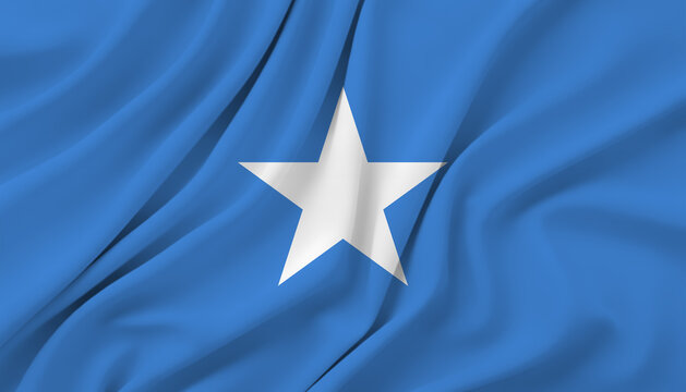 Somalia flag waving in blue with single white star in center.
