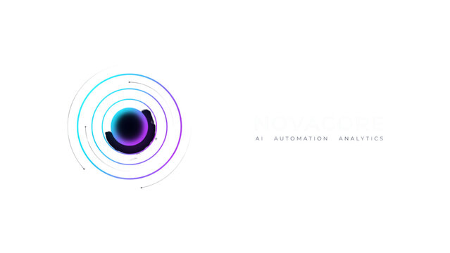 Modern abstract logo with a dark glowing core and colorful circular ring lines for technology and digital business brands Vector