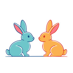 Fototapeta premium Two cartoon rabbits facing each other in flat design