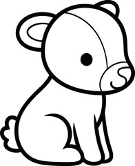 Cute simple outline bear cub sitting, black and white cartoon illustration © Matcha