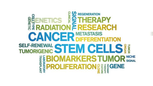 Cancer Stem Cells animated word cloud-text design animation tag kinetic typography seamless loop.