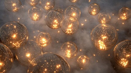 Fototapeta premium Abstract illustration of glowing orbs floating in a nebulous environment