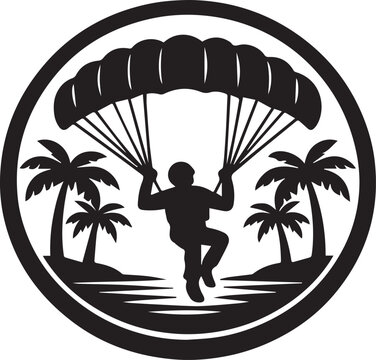 Paratrooper landing with parachute between palm trees Vector