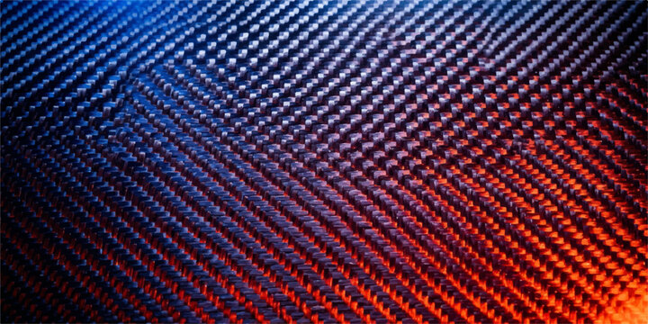 Abstract carbon fiber texture with gradient blue and orange lighting high tech abstract background material industrial gradient metallic composite synthetic structure wallpaper close