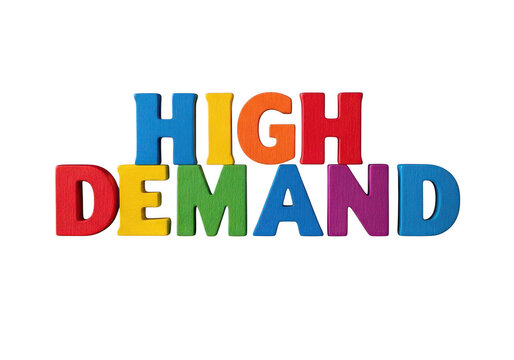 High demand colorful text design with bold letters isolated on transparent background