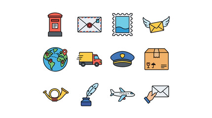 Colorful icons representing mail and travel themes © Dolar Vita