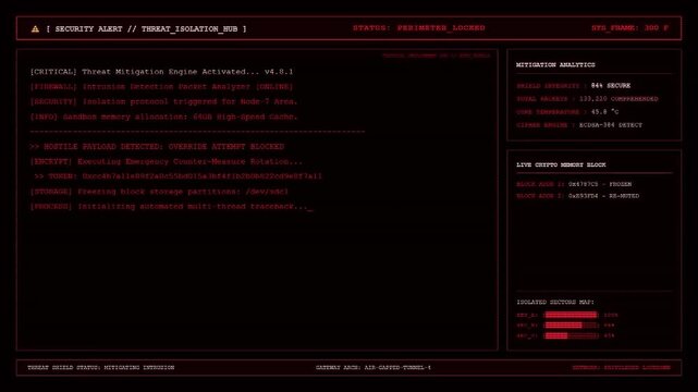 Security Alert Threat Isolation Hacking Firewall Breach Dashboard Animation.