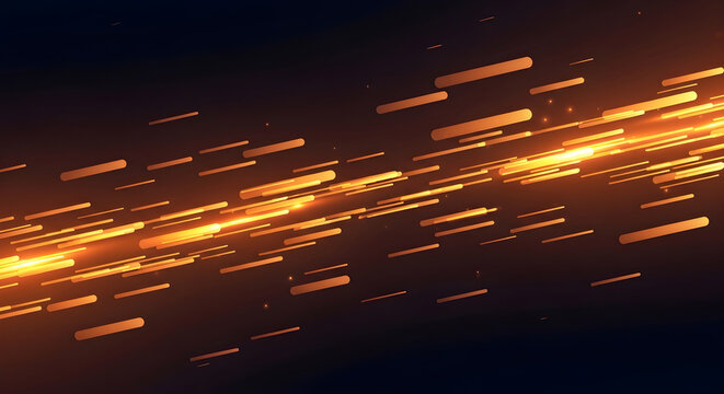 Glowing orange streaks of light move quickly across a dark background.