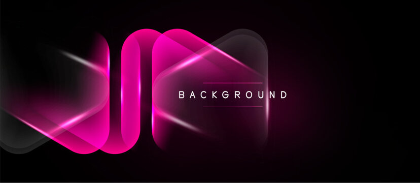 Abstract pink neon lines over black background. Modern design element, dynamic curves, glowing effect, stylish presentation.