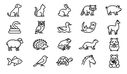 Modern Pets and Animal Outline Icons Vector Set © Rashel12