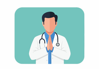 Fototapeta premium Male doctor in medical coat with hands in prayer position