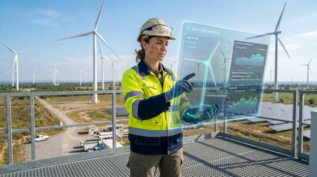 AI-Powered Wind Energy Engineer Using Smart Grid Technology at Sustainable Wind Farm